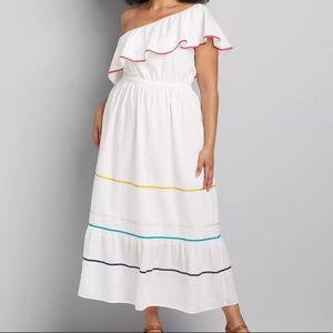One-Shoulder Ruffle-Hem Maxi Dress